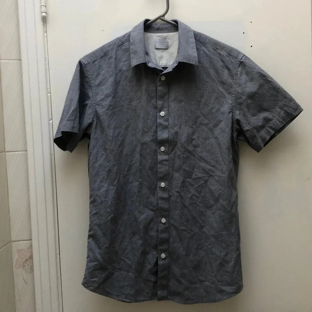 Selected Homme Identity short sleeve button down blue cotton summer shirt small
